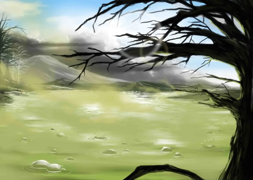 Toxic lake. Landscape concept for a poisoned water region.